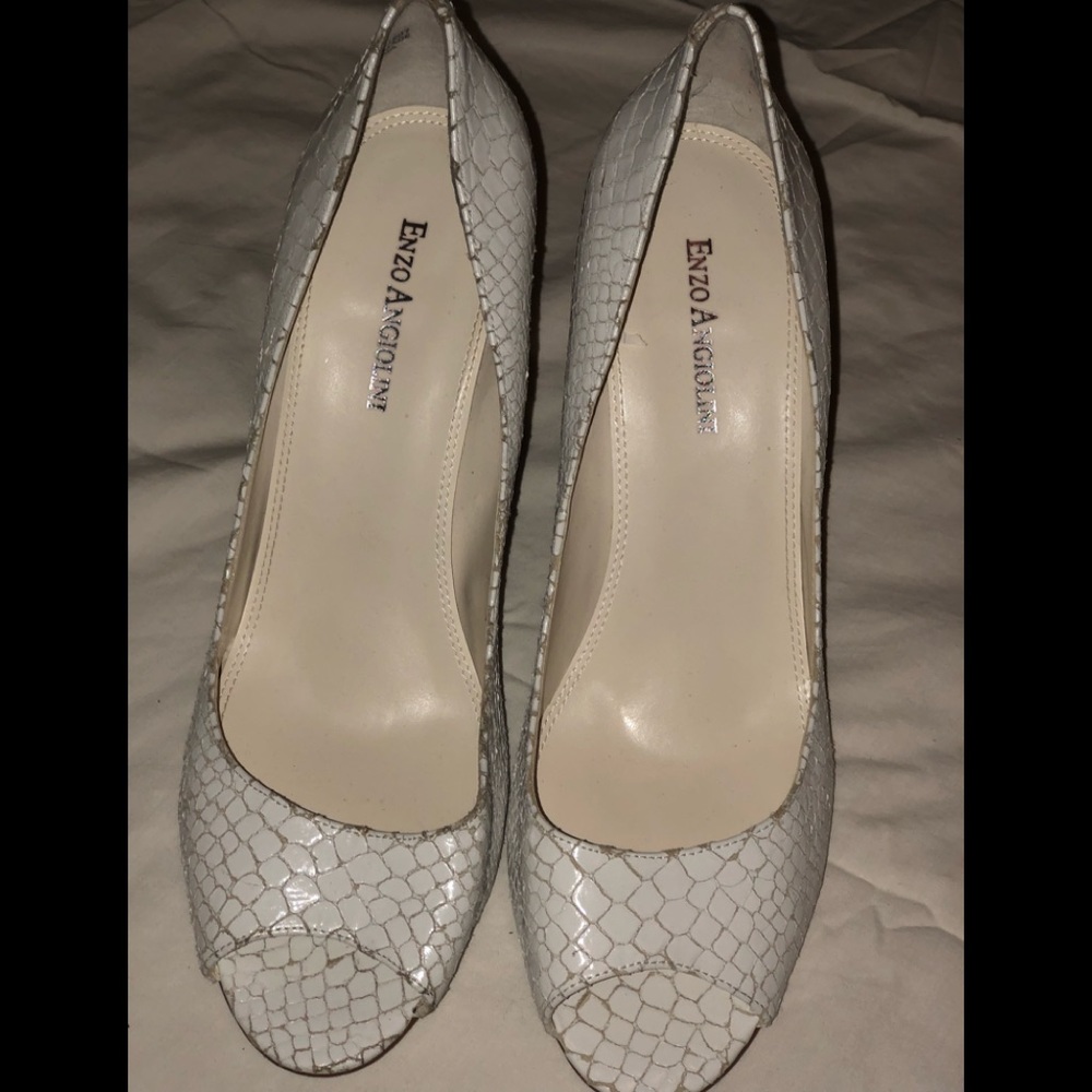 Enzo Angiolini white snakeskin heels